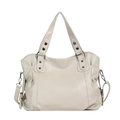 Minimalist beige soft leather tote bag with large capacity and detachable shoulder strap - White