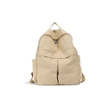 Large capacity canvas backpack in light khaki color with minimalist retro aesthetic design - Khaki