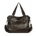 Grand sac cabas marron foncé en similicuir vintage avec bandoulière et boucles argentées - Noir