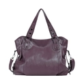 Dark purple textured leather tote bag with adjustable shoulder strap and top handles - Purple