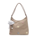 Borsa tote in tela kaki con toppe a cuore e ciondolo a nuvola soffice per ogni giorno - Con Ciondolo / Cachi