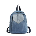 Modischer Denim-Patchwork-Rucksack für Damen mit Vintage-Waschung und vorderer Tasche - Hellblau