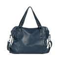 Minimalist large capacity dark blue leather tote bag with detachable crossbody strap - Blue