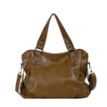 Dark brown large capacity tote bag with lychee texture and retro metal rivets - Brown