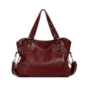 Large capacity burgundy faux leather tote bag with metallic studs and double handles - Red