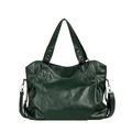 Large capacity dark green tote bag with glossy leather texture and adjustable shoulder strap - Green