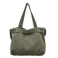 Retro army green canvas tote bag with dual handles and adjustable shoulder strap - Green