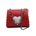 Mini borsa a tracolla rossa con cuore e catena a fiori in argento metallizzato - Borgogna