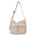Borsa a tracolla in tela beige con grandi tasche cargo e tracolla regolabile - Cachi