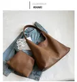Ensemble sac hobo kaki minimaliste grande capacité avec pochette zippée assortie - Sac Cabas Avec Pochette Ensemble / Khaki