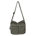 Borsa a tracolla in tela verde militare con ampie tasche a patta e tracolla regolabile - Verde