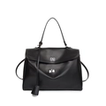 Borsa a mano minimalista in pelle nera con chiusura a scatto in argento e grande capienza - L Nero