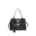 Elegante borsa a mano trapezoidale in pelle PU nera con chiusura a scatto argento - Piccolo Nero