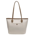 Grand sac cabas minimaliste beige et marron avec poche extérieure pour femme active - Blanc Cassé