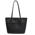 Sac fourre-tout noir minimaliste en cuir PU mat avec poche extérieure pratique - Noir