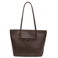 Grand sac cabas minimaliste en cuir marron foncé avec poche avant fonctionnelle - Marron