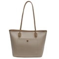 Grand sac cabas minimaliste beige avec bandoulières contrastées marron et poche - Khaki