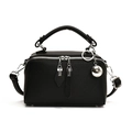 Chic black pebbled leather Boston handbag with silver metal ball charm and shoulder strap - Black