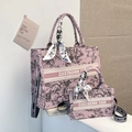 Borsa tote in tela rosa a fiori con foulard di seta in taglie grandi e piccole - Grande / Rosa
