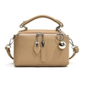 Beige lychee texture box bag with silver ball charm and adjustable shoulder strap - Khaki