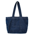 Große dunkelblaue Denim-Einkaufstasche mit breiten Henkeln und funktionalen Seitentaschen - Dunkelblau