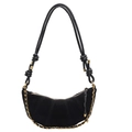 Borsa a mezzaluna nera in pelle scamosciata opaca con catena dorata di lusso - Nero