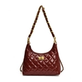 Bolso hobo acolchado rojo vino en piel sintética con cadena dorada y cierre giratorio - Rojo