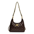 Bolso hobo acolchado marrón oscuro con cierre dorado y correa de cadena elegante - Marrón