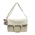 Chic cream leather tote bag with a small plush bear charm on white background - No Pendant / Yellow
