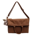 Borsa tote marrone in ecopelle con patta, doppi manici e ciondolo a forma di orsetto - Con Ciondolo / Marrone