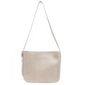 Bolso cubo minimalista de cuero PU beige texturizado con correa larga de hombro para mujer - Blanco Roto