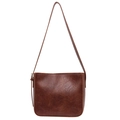 Bolso cubo vintage de cuero sintético marrón oscuro con textura brillante y correa - Marrón
