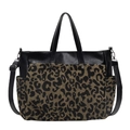 Schwarze PU-Leder Einkaufstasche mit Leopardenmuster und verstellbarem Schultergurt - Leopard Schwarz