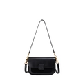 Sac bandoulière carré noir chic avec patchwork de cuir et détails en métal doré - Noir