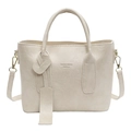 Borsa a mano minimalista in pelle bianco crema con manici tondi e tracolla rimovibile - Bianco Sporco