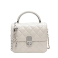 Chic cream white quilted crossbody bag with golden chain strap and top handle - Off White