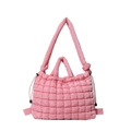 Chic pink quilted down cotton handbag with spacious dual-use shoulder strap and puffy design - Pink