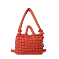 Quilted puffer handbag in bright orange nylon fabric with crossbody shoulder strap - Orange
