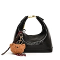 Sac hobo noir en similicuir brillant avec un joli pendentif en forme d'ours - Noir