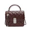 Quilted dark brown patent leather square bag with silver chain strap and metal handle - Coffee