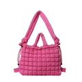 Quilted pink puffer handbag with stylish knot strap and adjustable side drawstrings - Rose Red