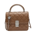 Sac bandoulière matelassé marron avec chaîne argentée et fermoir rotatif brillant - Khaki