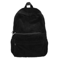 Classic black corduroy backpack with large capacity and zip front pocket in plain style - Black