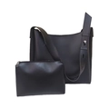 Ensemble sac fourre-tout noir rétro avec pochette zippée assortie en similicuir - Noir