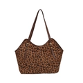 Große Shopper-Tasche mit Leopardenmuster, braunen Lederriemen und Gold-Metall-Details - Braun