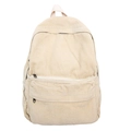 Minimalist beige corduroy backpack with multi-zipper pockets and durable top handle - Off White