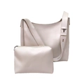 Ensemble sac cabas et pochette en cuir beige minimaliste avec bandoulière - Blanc
