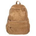 Brown corduroy backpack featuring a large main compartment and front zipper pocket - Brown