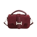 Elegante borsa a mano quadrata bordeaux con inserti in scamosciato e fibbia argento - Borgogna