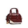 Deep red patent leather Boston handbag featuring a vintage glossy finish and baseball charm - With Pendant / Red